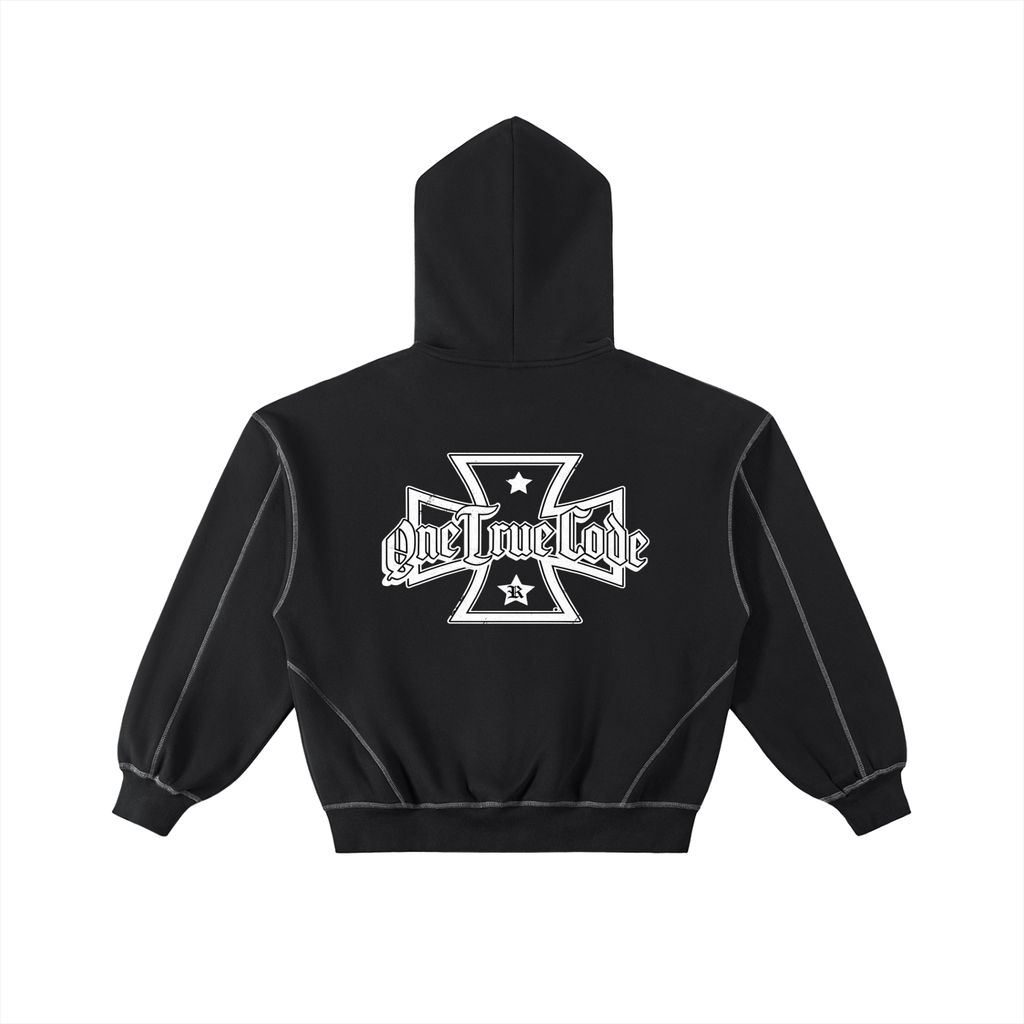 Contrast-Stitched Boxy Fleece Zip Hoodie