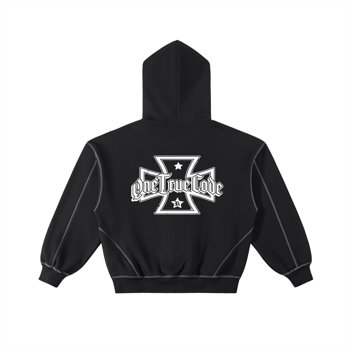 Contrast-Stitched Boxy Fleece Zip Hoodie