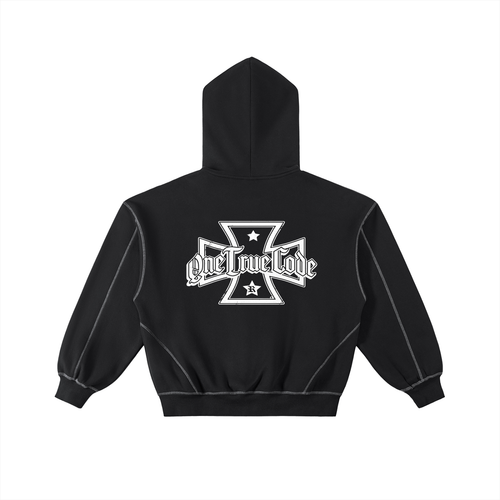 Contrast-Stitched Boxy Fleece Zip Hoodie